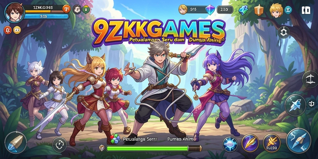Screenshot utama 9ZKGAMES menampilkan karakter Anime dalam aksi seru.