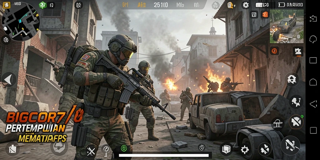 Screenshot gameplay BIGCOR78 menampilkan aksi pertempuran yang intens.