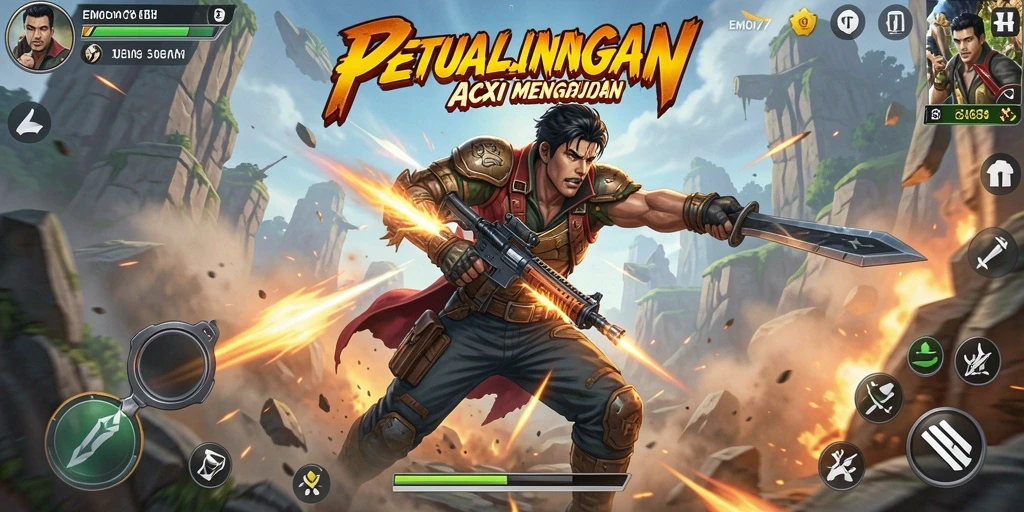 Tampilan mendebarkan dari gameplay aksi EMON77 yang seru.