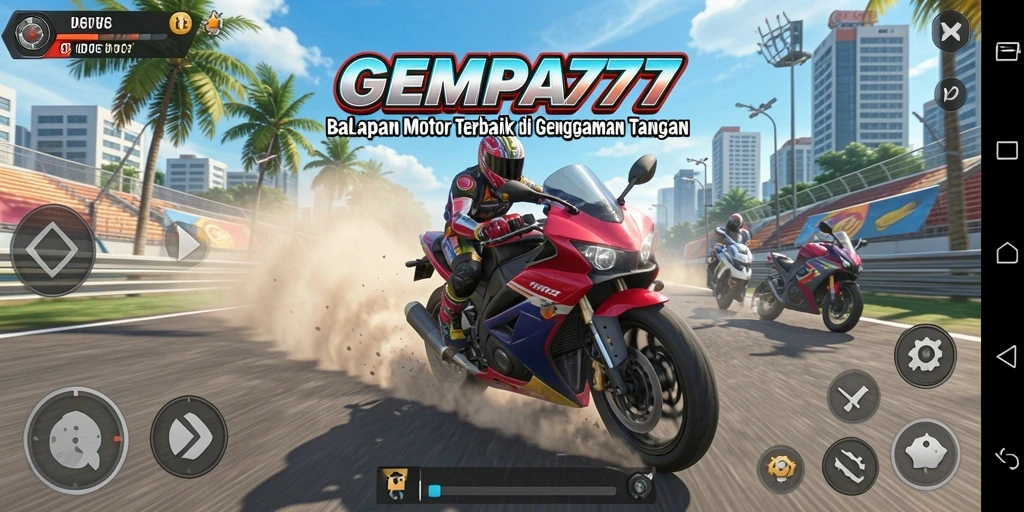 Gameplay GEMPA777 menampilkan balapan motor yang menegangkan dan penuh aksi.