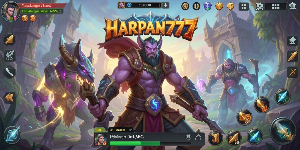 Screenshot utama gameplay HARAPAN777 menampilkan pertarungan epik dalam gaya ARPG.