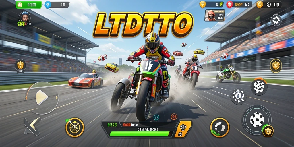 Tampilan gameplay balapan mendebarkan di LTDTOTO dengan mobil yang melaju cepat.