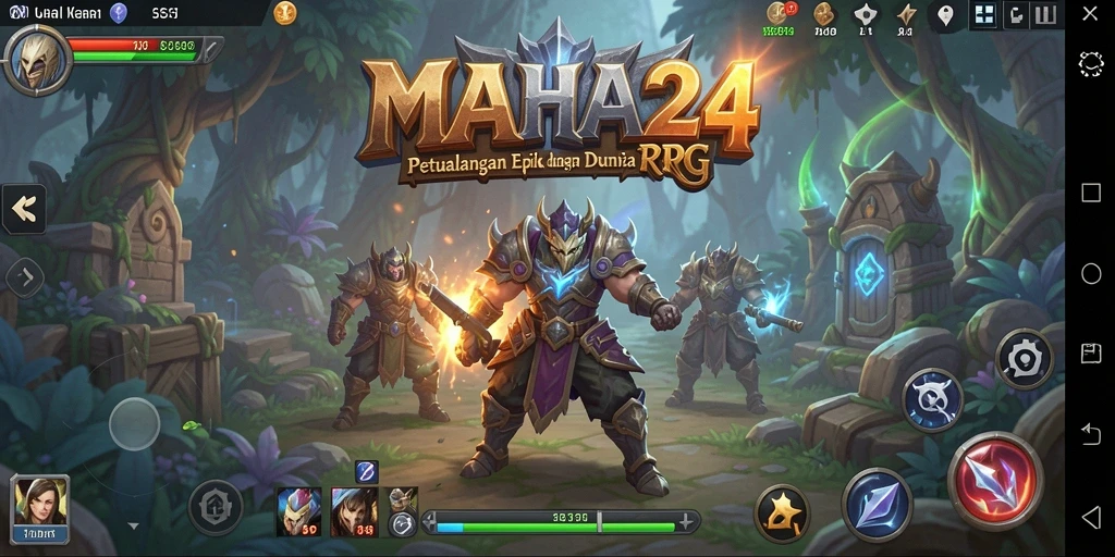 Screenshot utama MAHA24 menampilkan aksi kombat yang seru dalam petualangan RPG.
