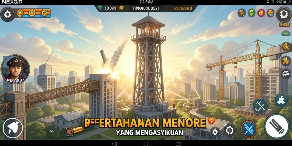 Tangkapan layar NEXGID menampilkan aksi mendebarkan dalam permainan Tower Defense.