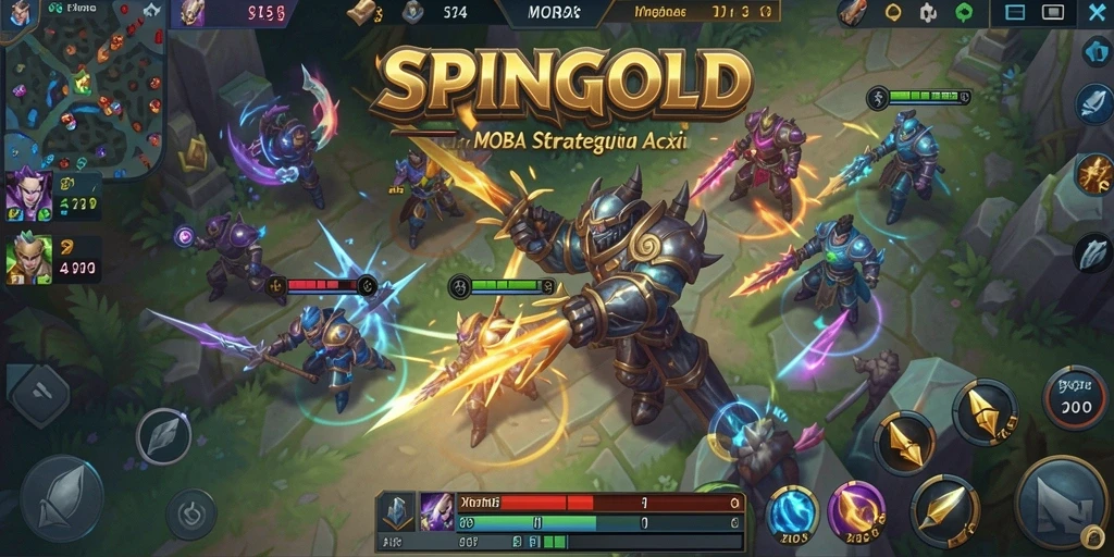 Tangkapan layar gameplay SPINGOLD yang menunjukkan pertempuran karakter di arena.