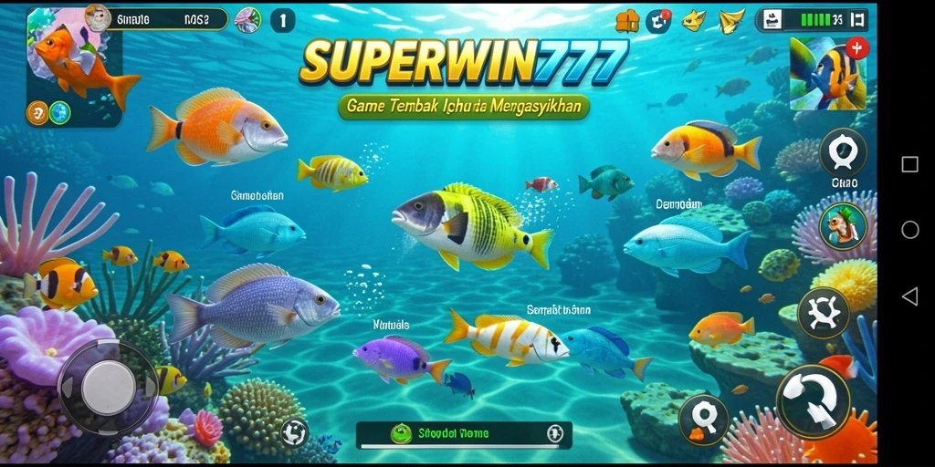 Tampilan gameplay <strong>SUPERWIN777</strong> yang seru saat menembak ikan.